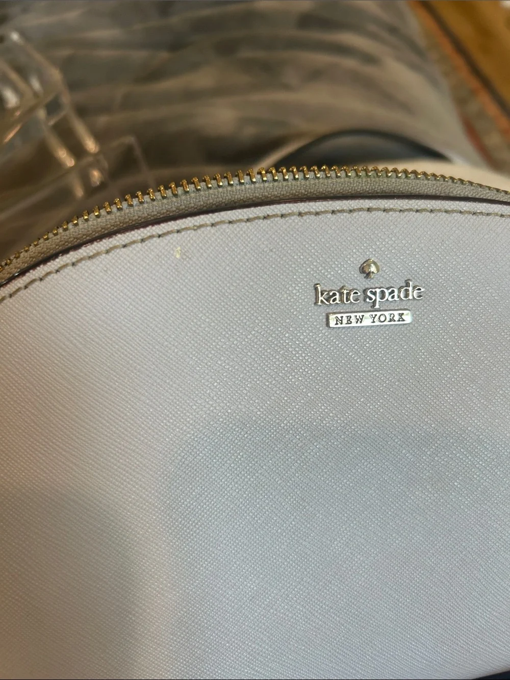 kate spade Blue/grey Leather Dome Crossbody with Gold Chain